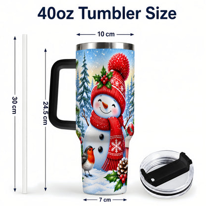 #pl[40oz|Black] Christmas Snowman 40oz Tumbler with Handle, Winter Stainless Steel Cup