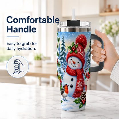 #pl[40oz|Black] Christmas Snowman 40oz Tumbler with Handle, Winter Stainless Steel Cup