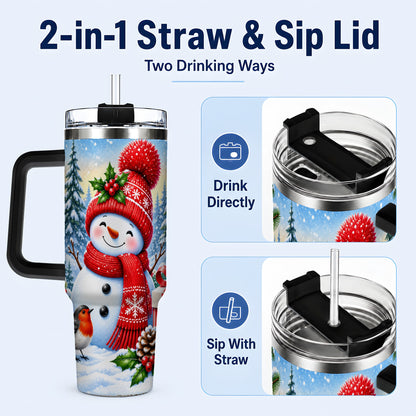 #pl[40oz|Black] Christmas Snowman 40oz Tumbler with Handle, Winter Stainless Steel Cup