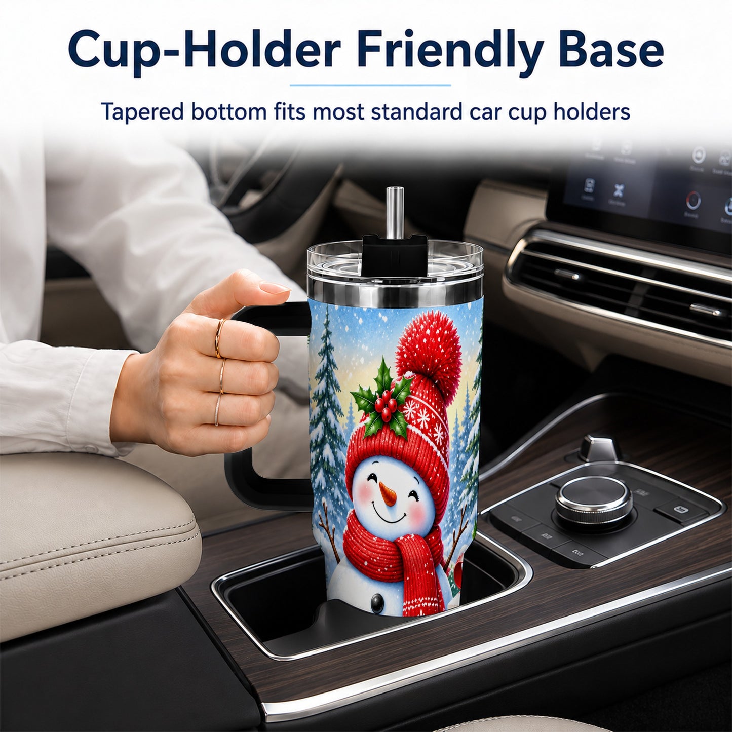 #pl[40oz|Black] Christmas Snowman 40oz Tumbler with Handle, Winter Stainless Steel Cup