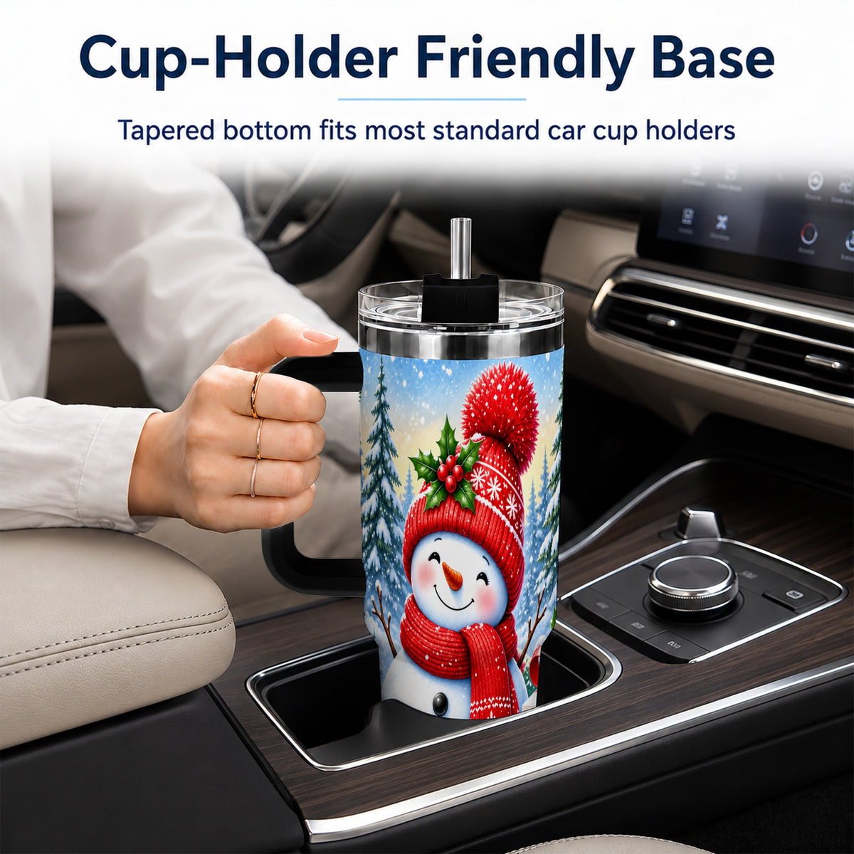 #pl[40oz|Black] Christmas Snowman 40oz Tumbler with Handle, Winter Stainless Steel Cup