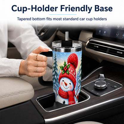 #pl[40oz|Black] Christmas Snowman 40oz Tumbler with Handle, Winter Stainless Steel Cup