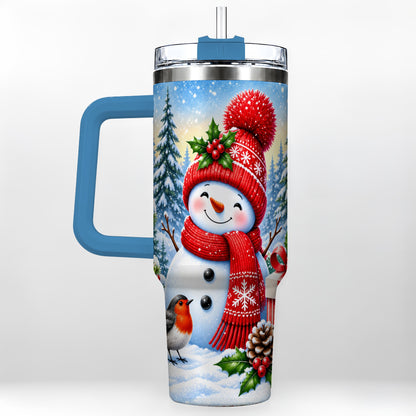 #pl[40oz|Blue] Christmas Snowman 40oz Tumbler with Handle, Winter Stainless Steel Cup