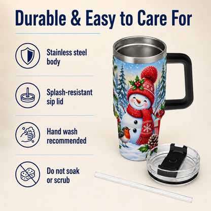 #pl[40oz|Black] Christmas Snowman 40oz Tumbler with Handle, Winter Stainless Steel Cup