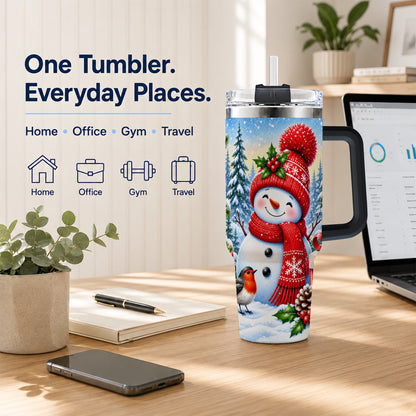 #pl[40oz|Black] Christmas Snowman 40oz Tumbler with Handle, Winter Stainless Steel Cup