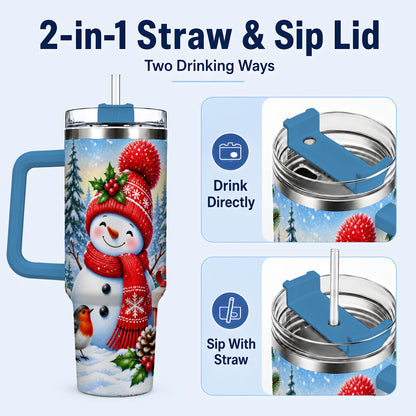 #pl[40oz|Blue] Christmas Snowman 40oz Tumbler with Handle, Winter Stainless Steel Cup
