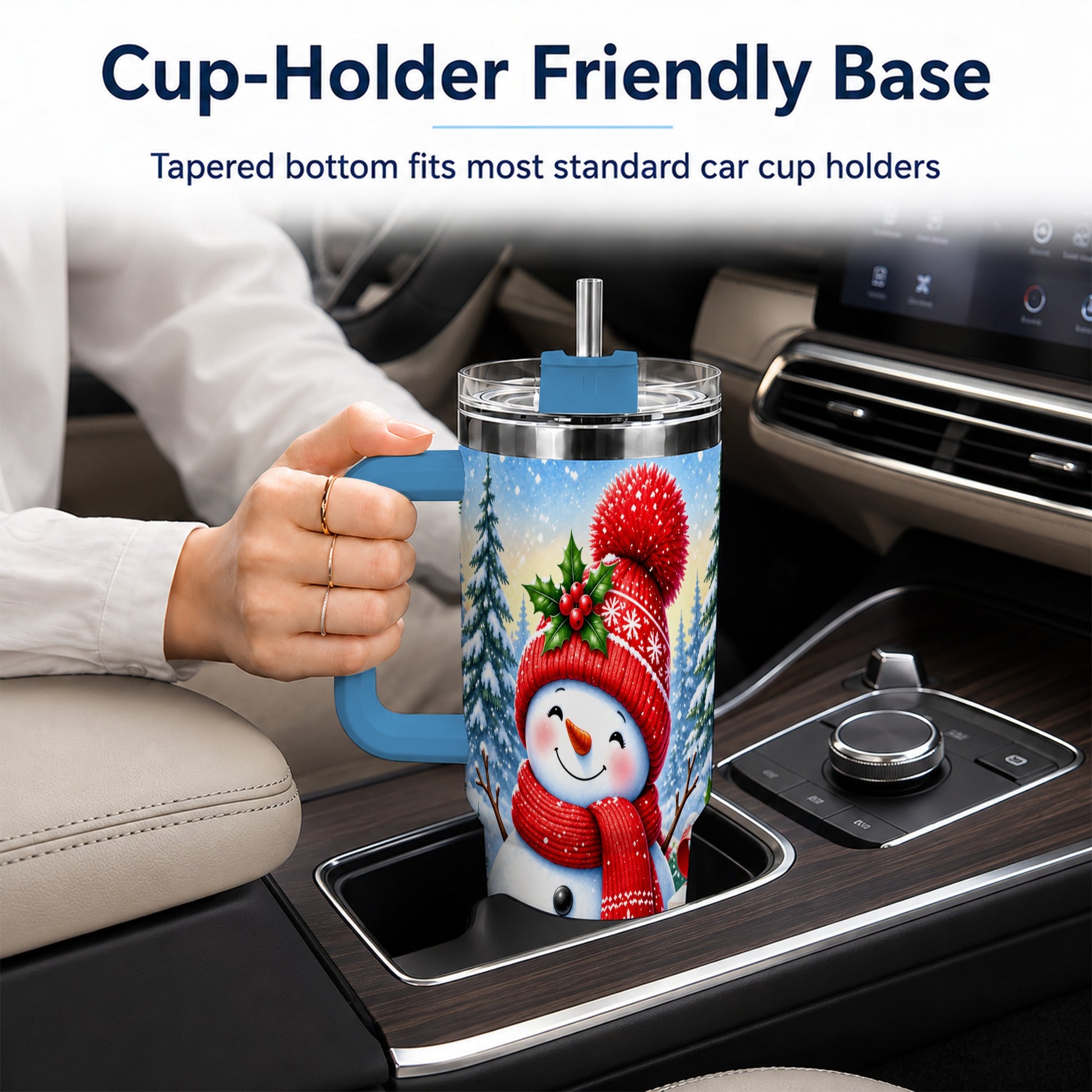 #pl[40oz|Blue] Christmas Snowman 40oz Tumbler with Handle, Winter Stainless Steel Cup