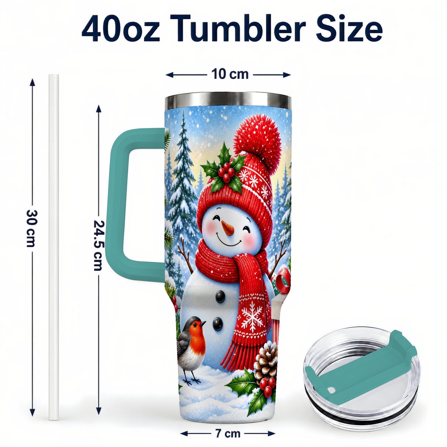 #pl[40oz|Green] Christmas Snowman 40oz Tumbler with Handle, Winter Stainless Steel Cup