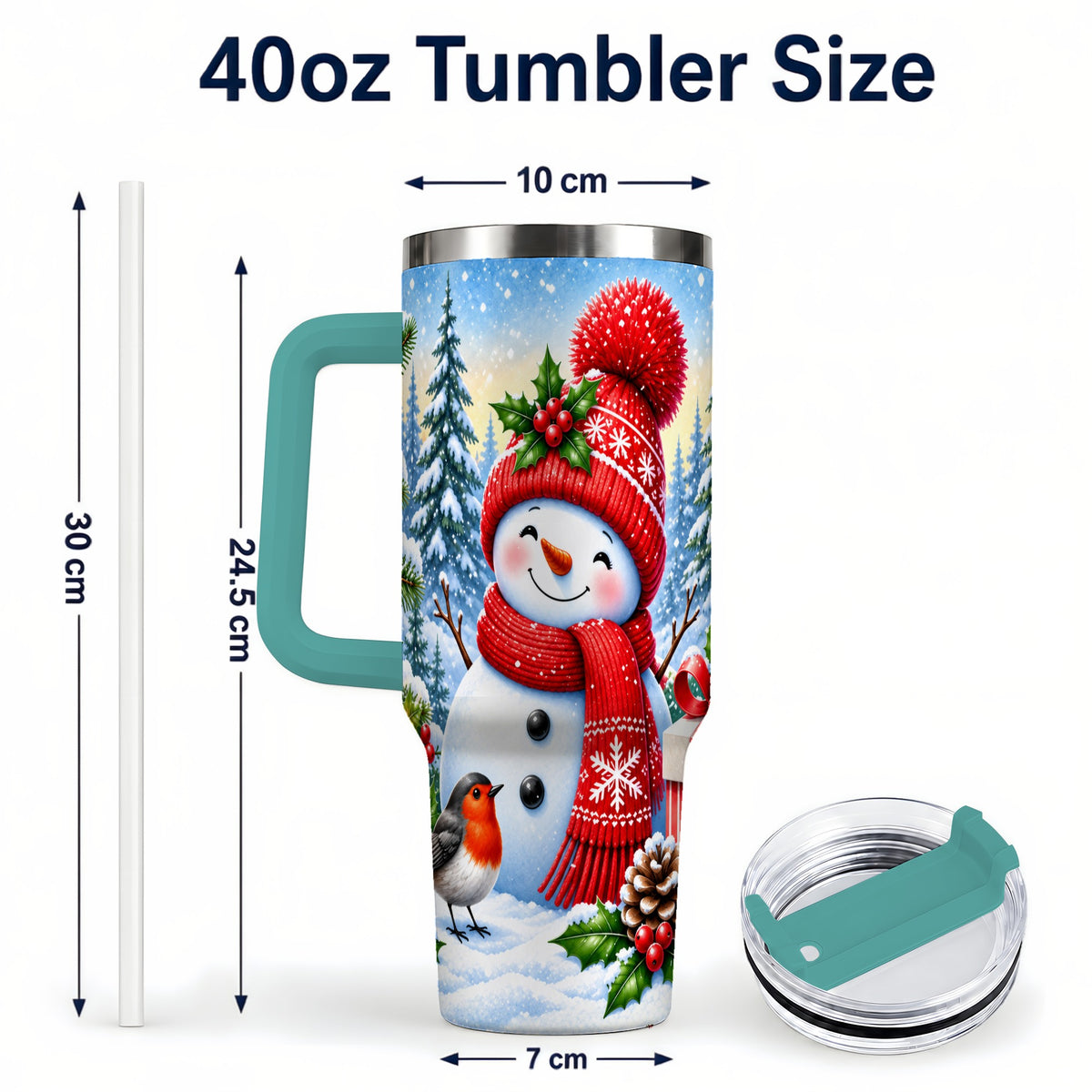 #pl[40oz|Green] Christmas Snowman 40oz Tumbler with Handle, Winter Stainless Steel Cup