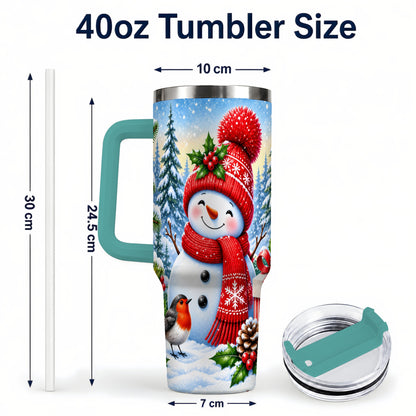 #pl[40oz|Green] Christmas Snowman 40oz Tumbler with Handle, Winter Stainless Steel Cup