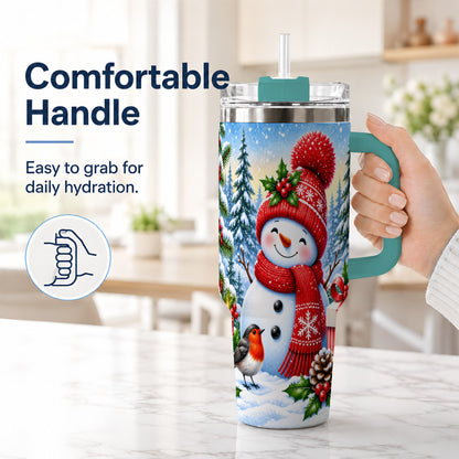 #pl[40oz|Green] Christmas Snowman 40oz Tumbler with Handle, Winter Stainless Steel Cup