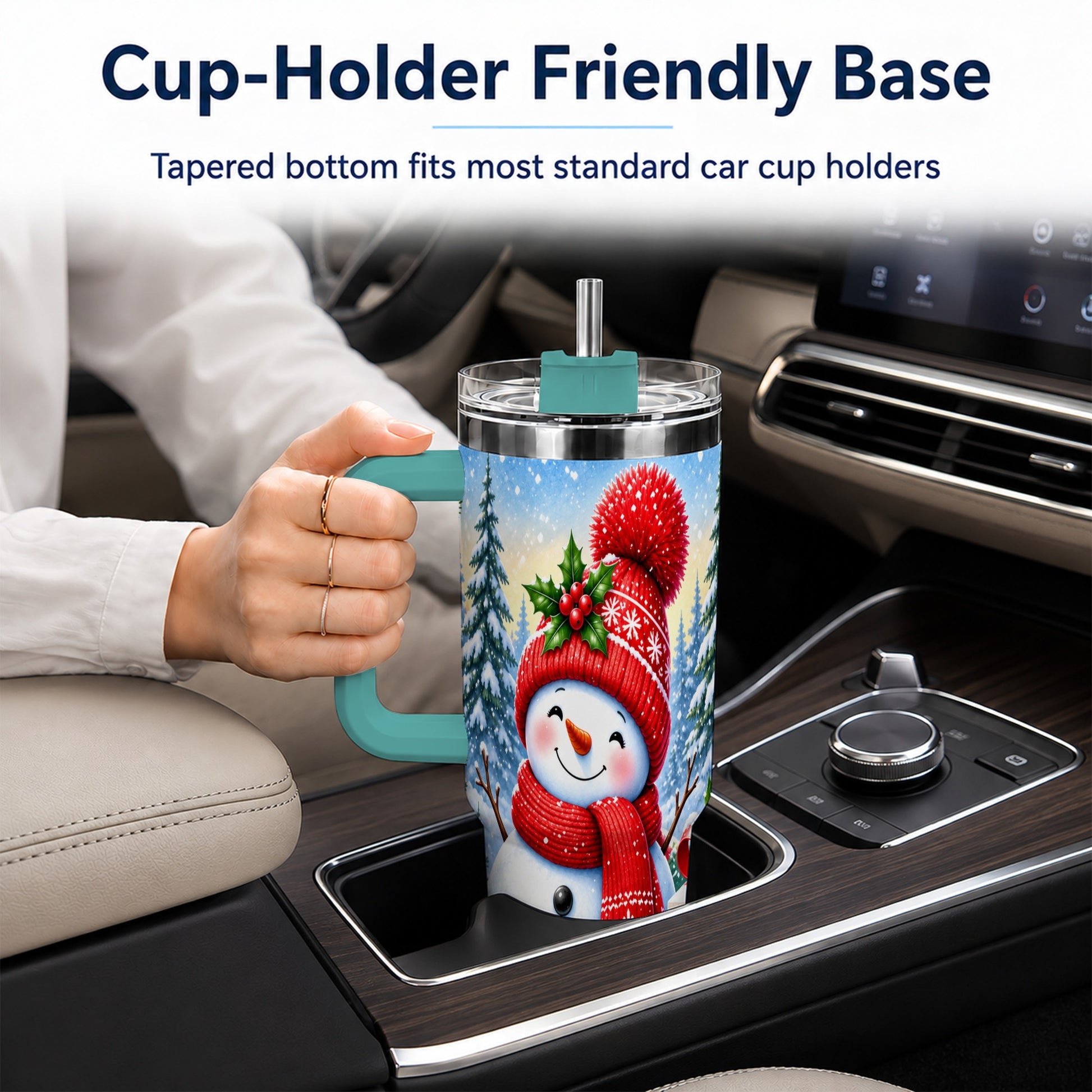 #pl[40oz|Green] Christmas Snowman 40oz Tumbler with Handle, Winter Stainless Steel Cup
