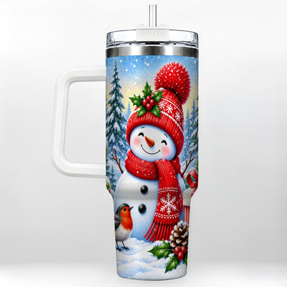 Christmas Snowman 40oz Tumbler with Handle, Winter Stainless Steel Cup