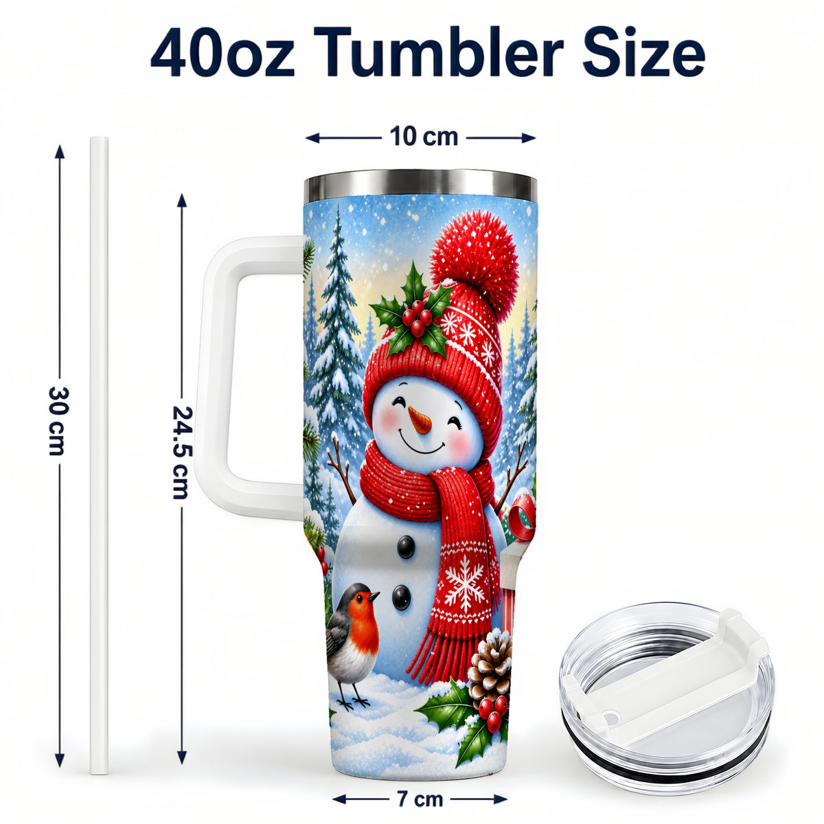#pl[40oz|White] Christmas Snowman 40oz Tumbler with Handle, Winter Stainless Steel Cup