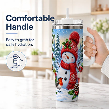 #pl[40oz|White] Christmas Snowman 40oz Tumbler with Handle, Winter Stainless Steel Cup