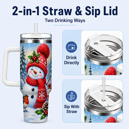 #pl[40oz|White] Christmas Snowman 40oz Tumbler with Handle, Winter Stainless Steel Cup