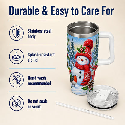 #pl[40oz|White] Christmas Snowman 40oz Tumbler with Handle, Winter Stainless Steel Cup