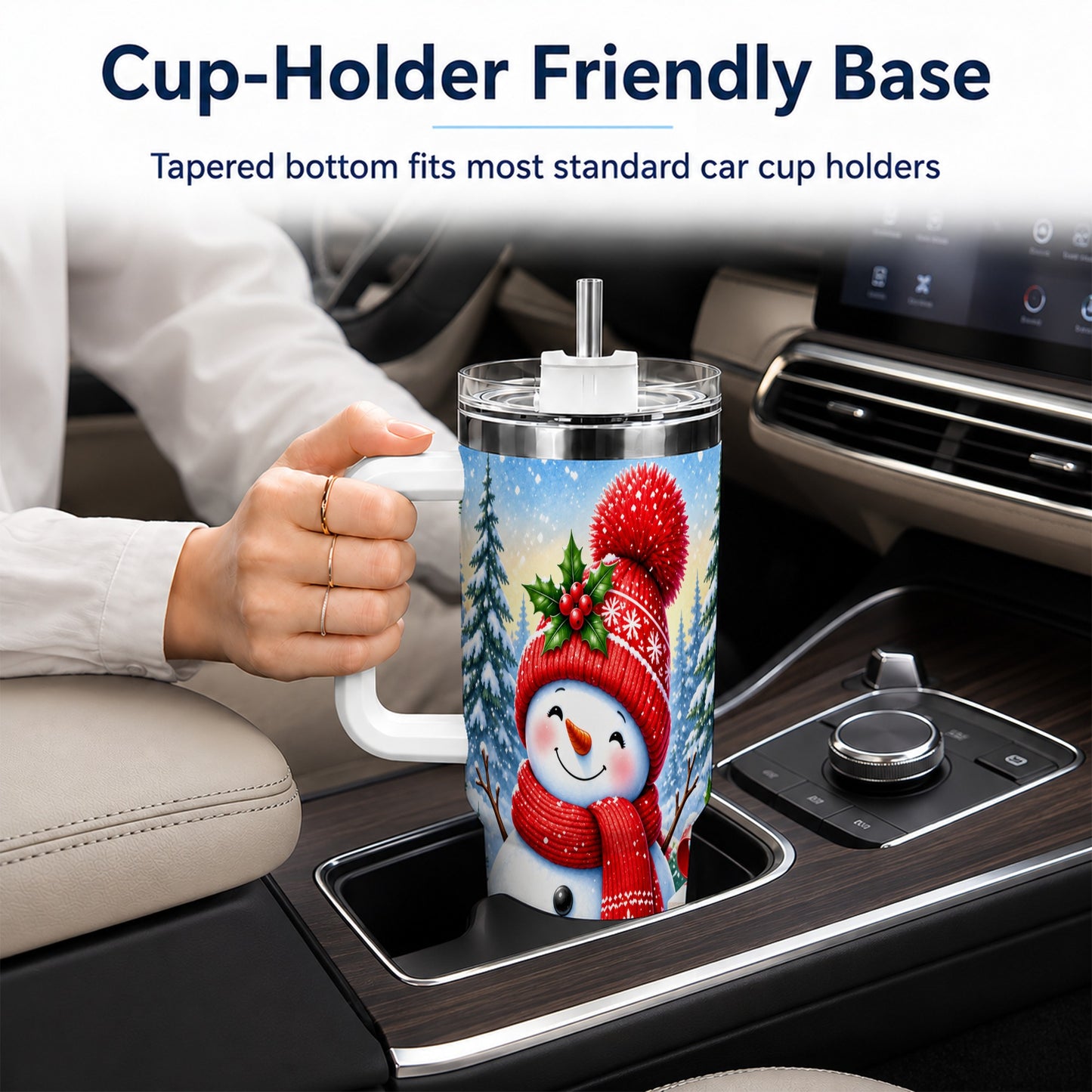 #pl[40oz|White] Christmas Snowman 40oz Tumbler with Handle, Winter Stainless Steel Cup