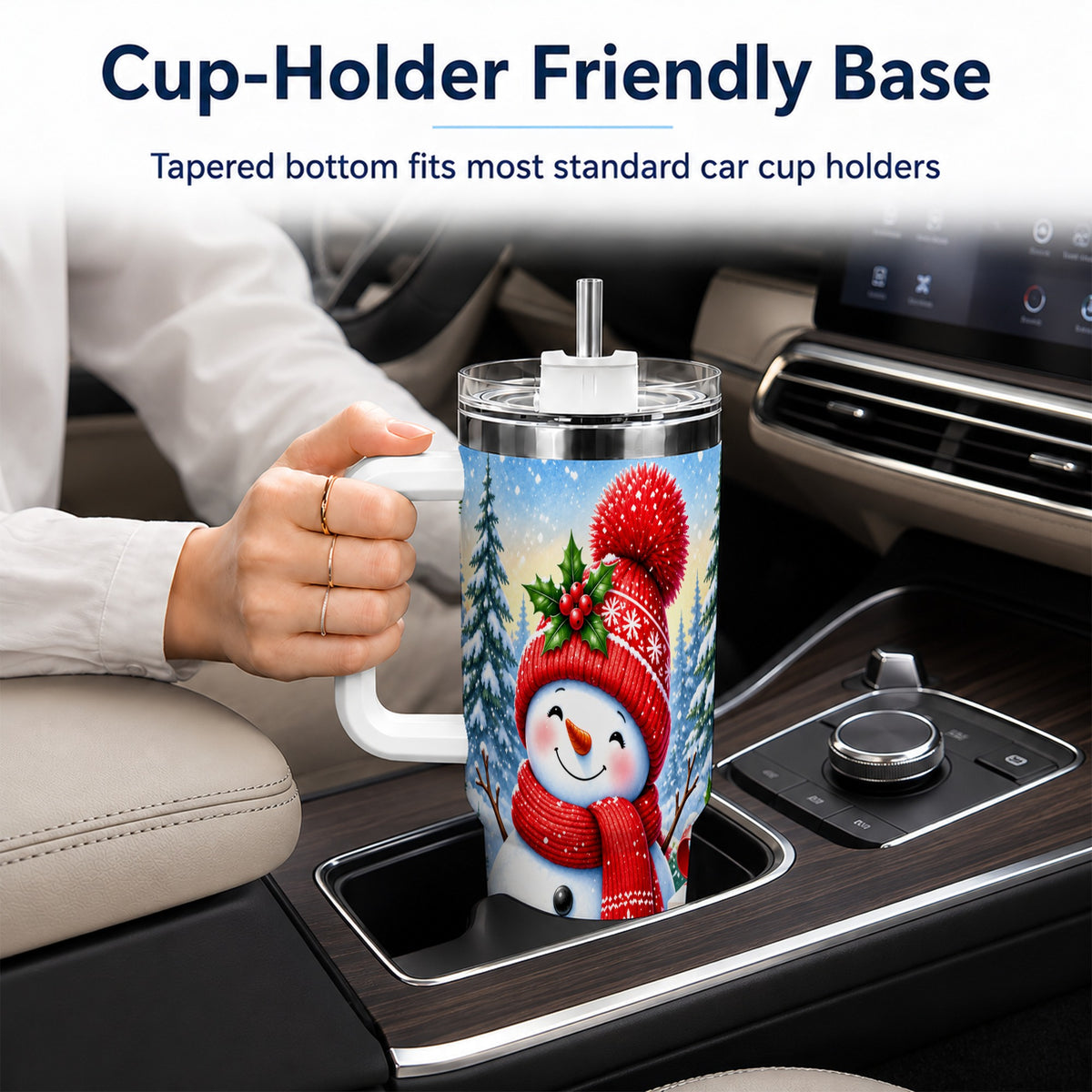 #pl[40oz|White] Christmas Snowman 40oz Tumbler with Handle, Winter Stainless Steel Cup