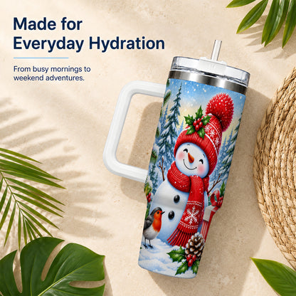 #pl[40oz|White] Christmas Snowman 40oz Tumbler with Handle, Winter Stainless Steel Cup