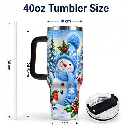 #pl[40oz|Black] Winter Snowman 40oz Tumbler with Handle, Snowy Stainless Steel Cup