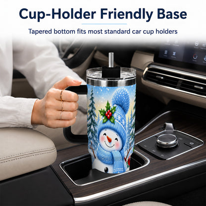 #pl[40oz|Black] Winter Snowman 40oz Tumbler with Handle, Snowy Stainless Steel Cup