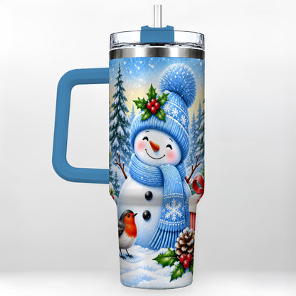 #pl[40oz|Blue] Winter Snowman 40oz Tumbler with Handle, Snowy Stainless Steel Cup