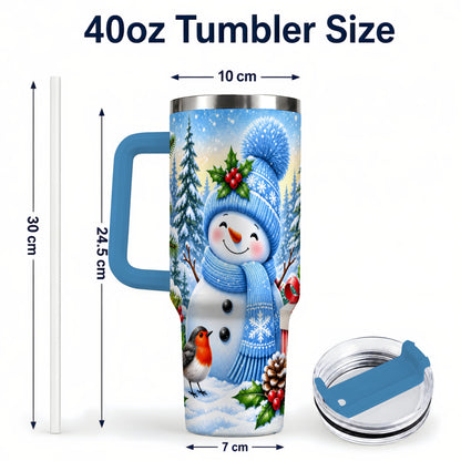 #pl[40oz|Blue] Winter Snowman 40oz Tumbler with Handle, Snowy Stainless Steel Cup