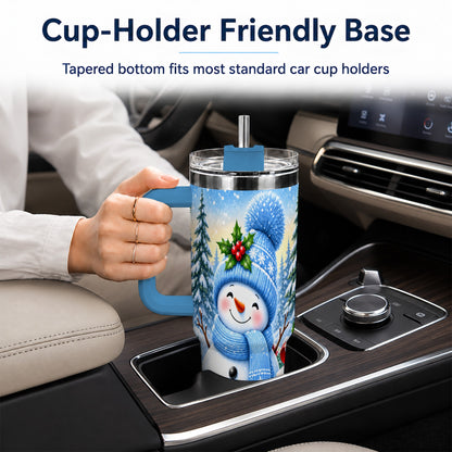 #pl[40oz|Blue] Winter Snowman 40oz Tumbler with Handle, Snowy Stainless Steel Cup