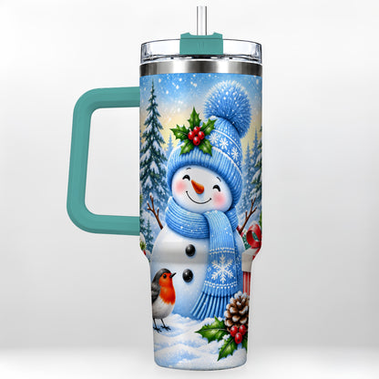 #pl[40oz|Green] Winter Snowman 40oz Tumbler with Handle, Snowy Stainless Steel Cup