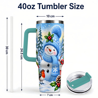 #pl[40oz|Green] Winter Snowman 40oz Tumbler with Handle, Snowy Stainless Steel Cup