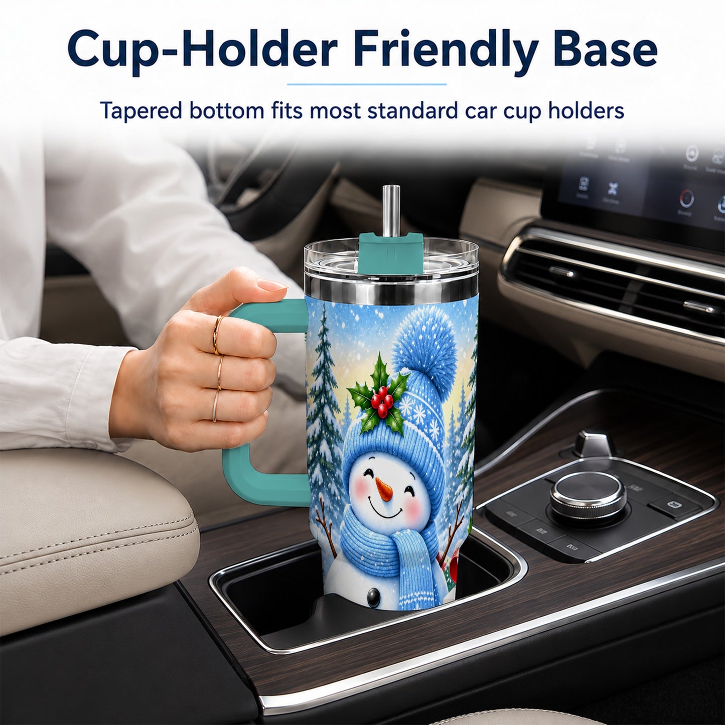 #pl[40oz|Green] Winter Snowman 40oz Tumbler with Handle, Snowy Stainless Steel Cup