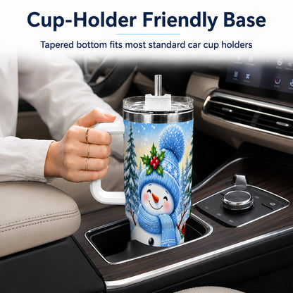 #pl[40oz|White] Winter Snowman 40oz Tumbler with Handle, Snowy Stainless Steel Cup