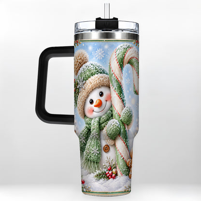 #pl[40oz|Black] Snowman Candy Cane 40oz Tumbler with Handle, Christmas Travel Cup