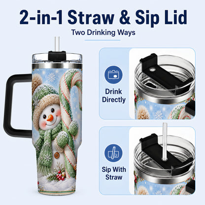 #pl[40oz|Black] Snowman Candy Cane 40oz Tumbler with Handle, Christmas Travel Cup
