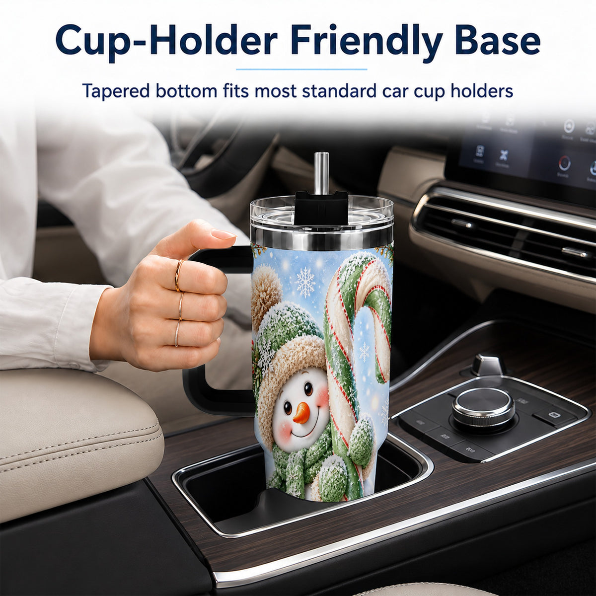 #pl[40oz|Black] Snowman Candy Cane 40oz Tumbler with Handle, Christmas Travel Cup