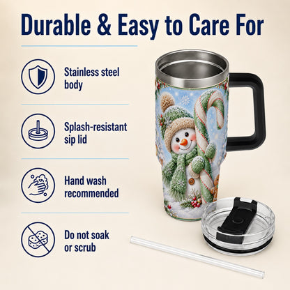 #pl[40oz|Black] Snowman Candy Cane 40oz Tumbler with Handle, Christmas Travel Cup