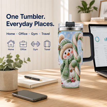 #pl[40oz|Black] Snowman Candy Cane 40oz Tumbler with Handle, Christmas Travel Cup