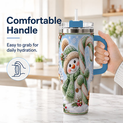 #pl[40oz|Blue] Snowman Candy Cane 40oz Tumbler with Handle, Christmas Travel Cup