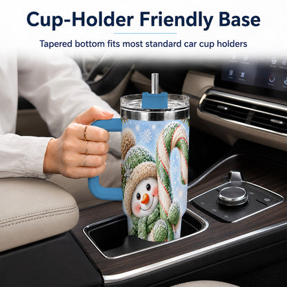 #pl[40oz|Blue] Snowman Candy Cane 40oz Tumbler with Handle, Christmas Travel Cup