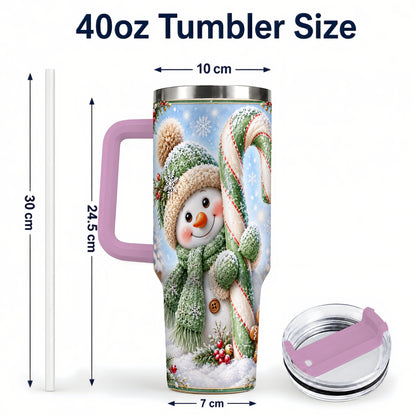 #pl[40oz|Pink] Snowman Candy Cane 40oz Tumbler with Handle, Christmas Travel Cup