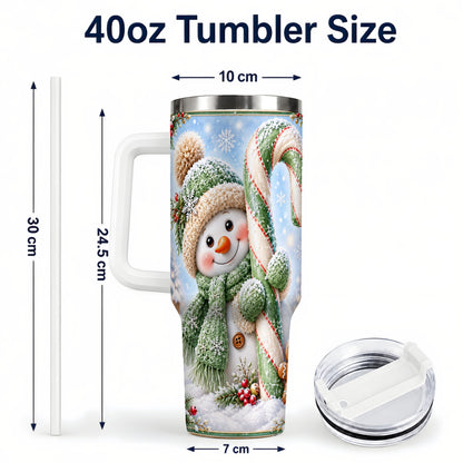 #pl[40oz|White] Snowman Candy Cane 40oz Tumbler with Handle, Christmas Travel Cup
