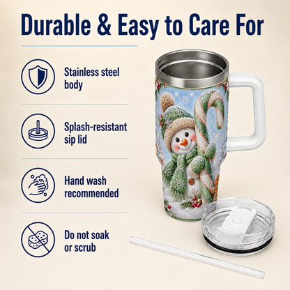 #pl[40oz|White] Snowman Candy Cane 40oz Tumbler with Handle, Christmas Travel Cup