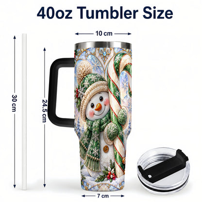 #pl[40oz|Black] Snowman Candy Cane 40oz Tumbler with Handle, Holiday Travel Cup
