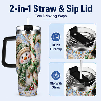 #pl[40oz|Black] Snowman Candy Cane 40oz Tumbler with Handle, Holiday Travel Cup