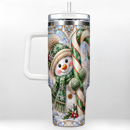Snowman Candy Cane 40oz Tumbler with Handle, Holiday Travel Cup
