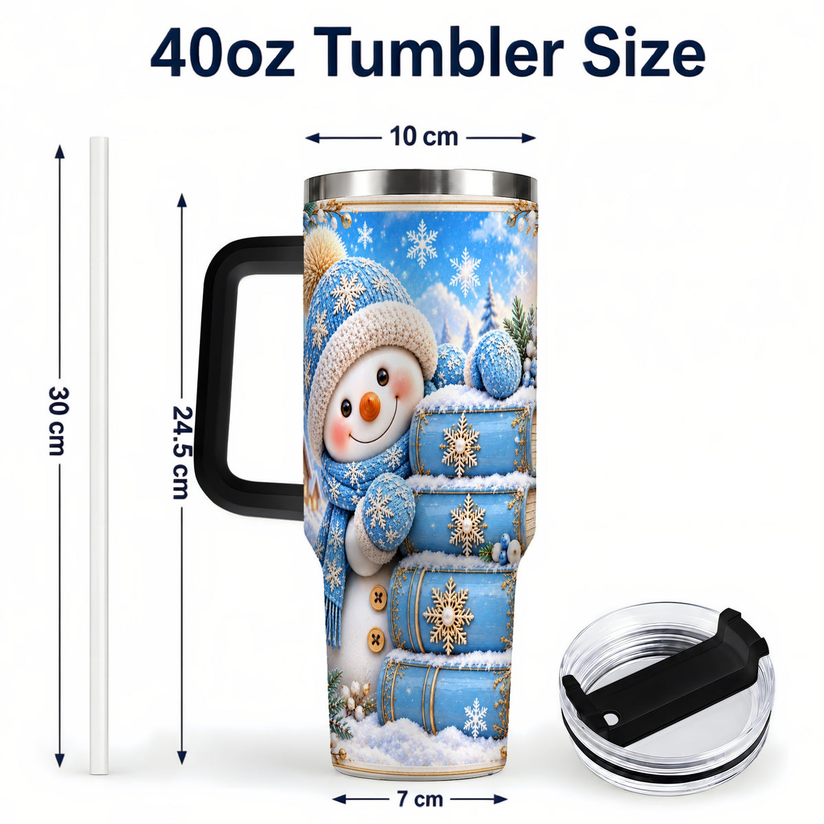 #pl[40oz|Black] Snowman Books 40oz Tumbler with Handle, Winter Reading Travel Cup