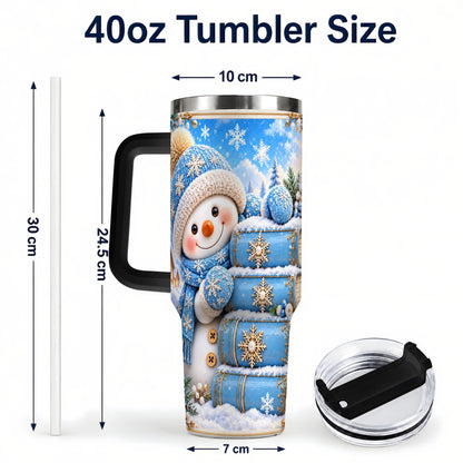 #pl[40oz|Black] Snowman Books 40oz Tumbler with Handle, Winter Reading Travel Cup
