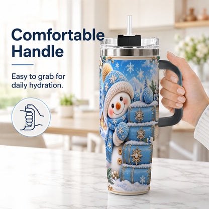 #pl[40oz|Black] Snowman Books 40oz Tumbler with Handle, Winter Reading Travel Cup