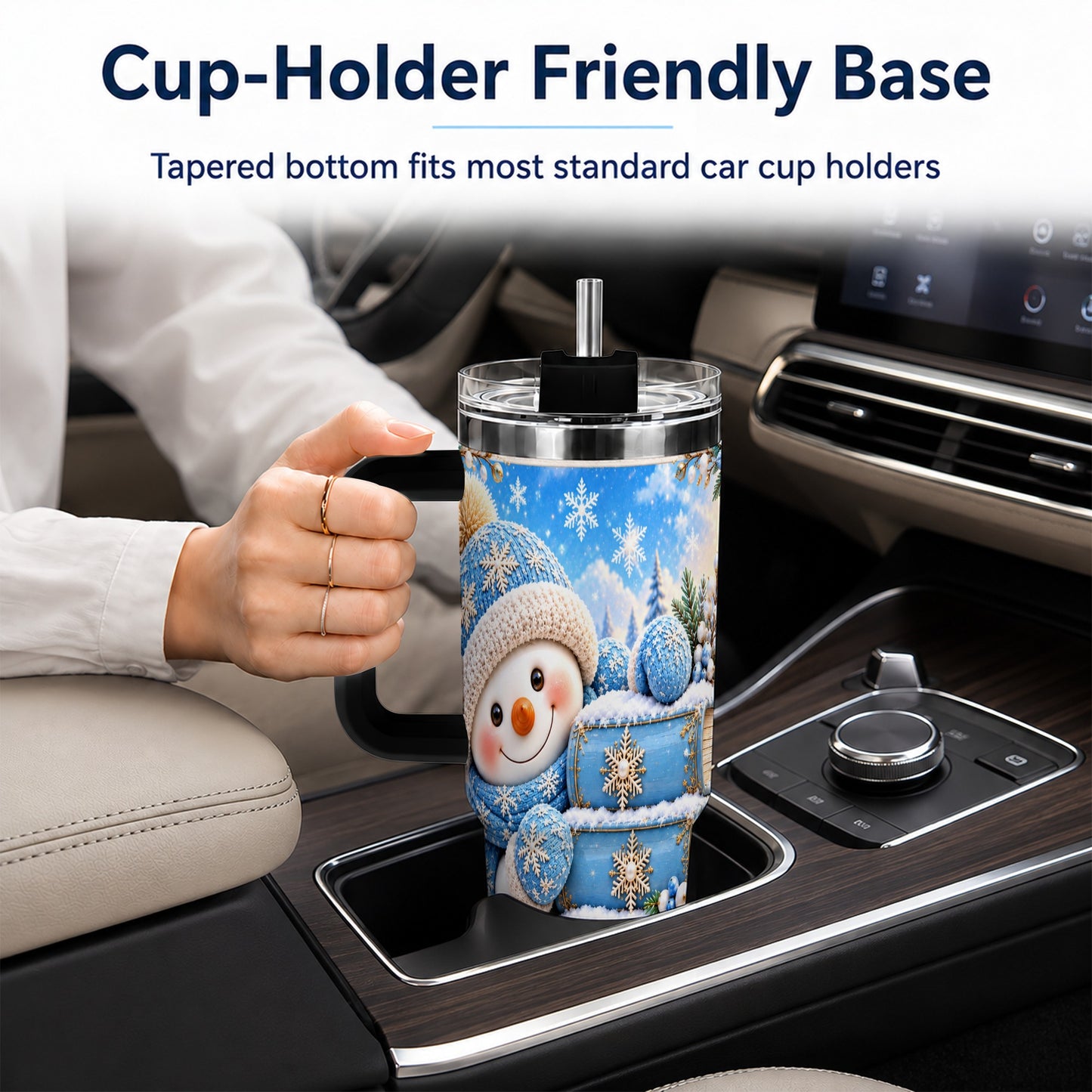 #pl[40oz|Black] Snowman Books 40oz Tumbler with Handle, Winter Reading Travel Cup